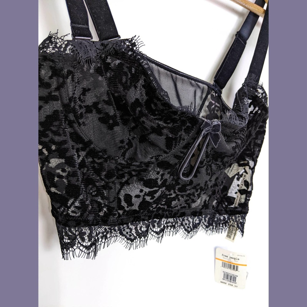 Free People Size S So Long Floral Velvet Sheer Mesh Lace Underwire Bra In Black - Picture 6 of 12